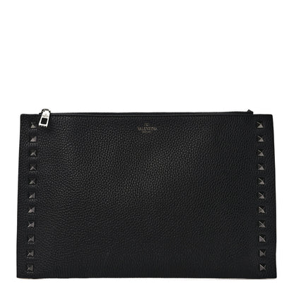Valentino Garavani Pebbled Calfskin Monochrome Large Rockstud Zip Pouch Black 1 of 6
