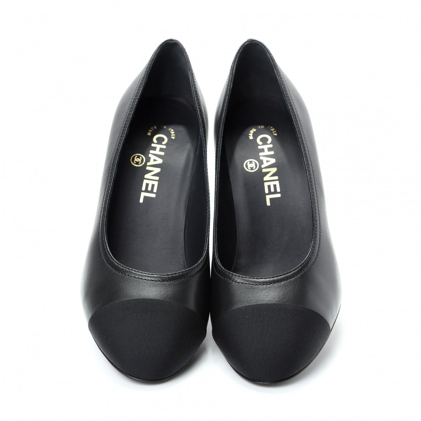 Calfskin Grosgrain Crystal Cap Toe Logo Pumps 36.5 Black