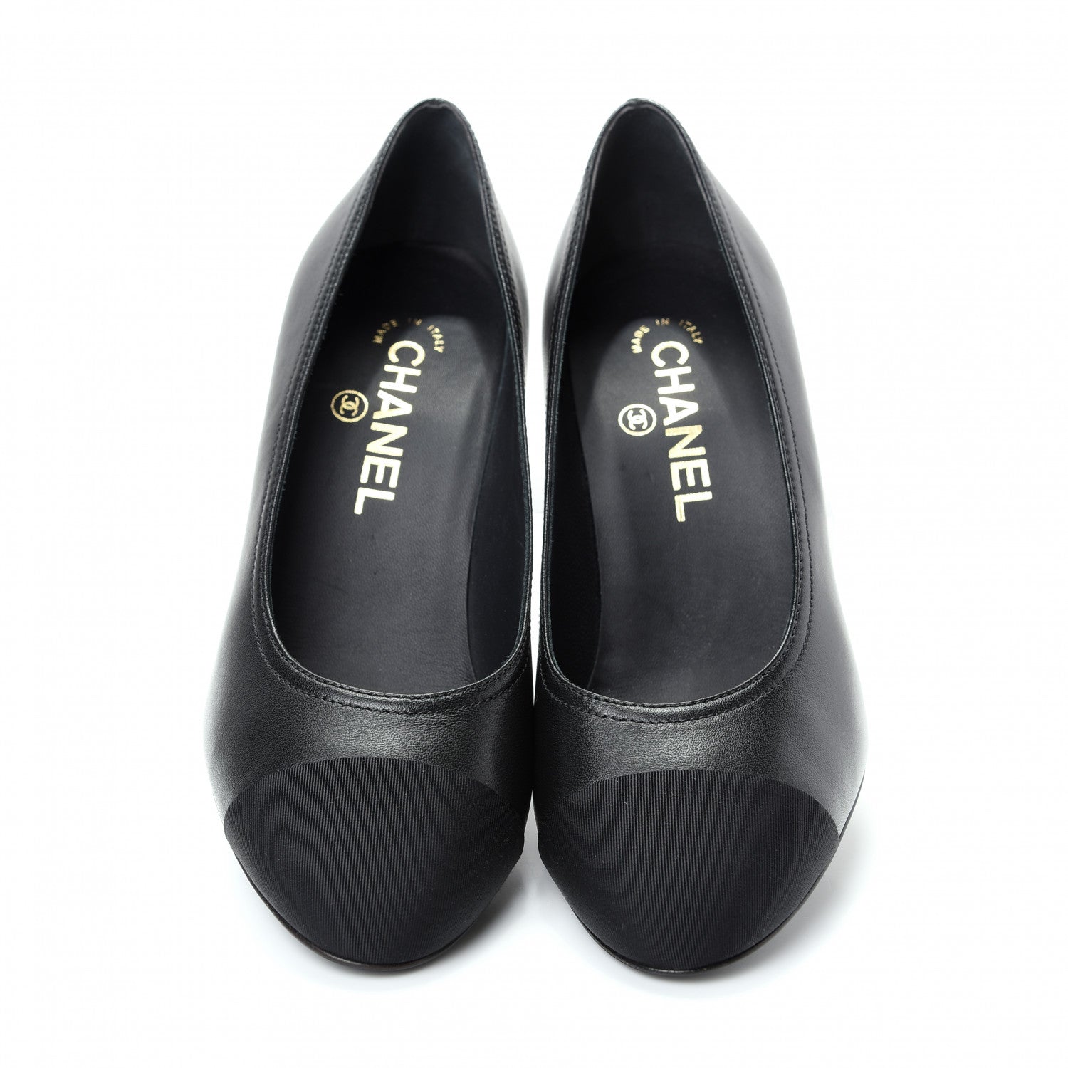 Chanel Calfskin Grosgrain Crystal Cap Toe Logo Pumps 36.5 Black 5 of 9