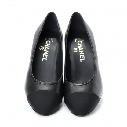 Chanel Calfskin Grosgrain Crystal Cap Toe Logo Pumps 36.5 Black 5 of 9