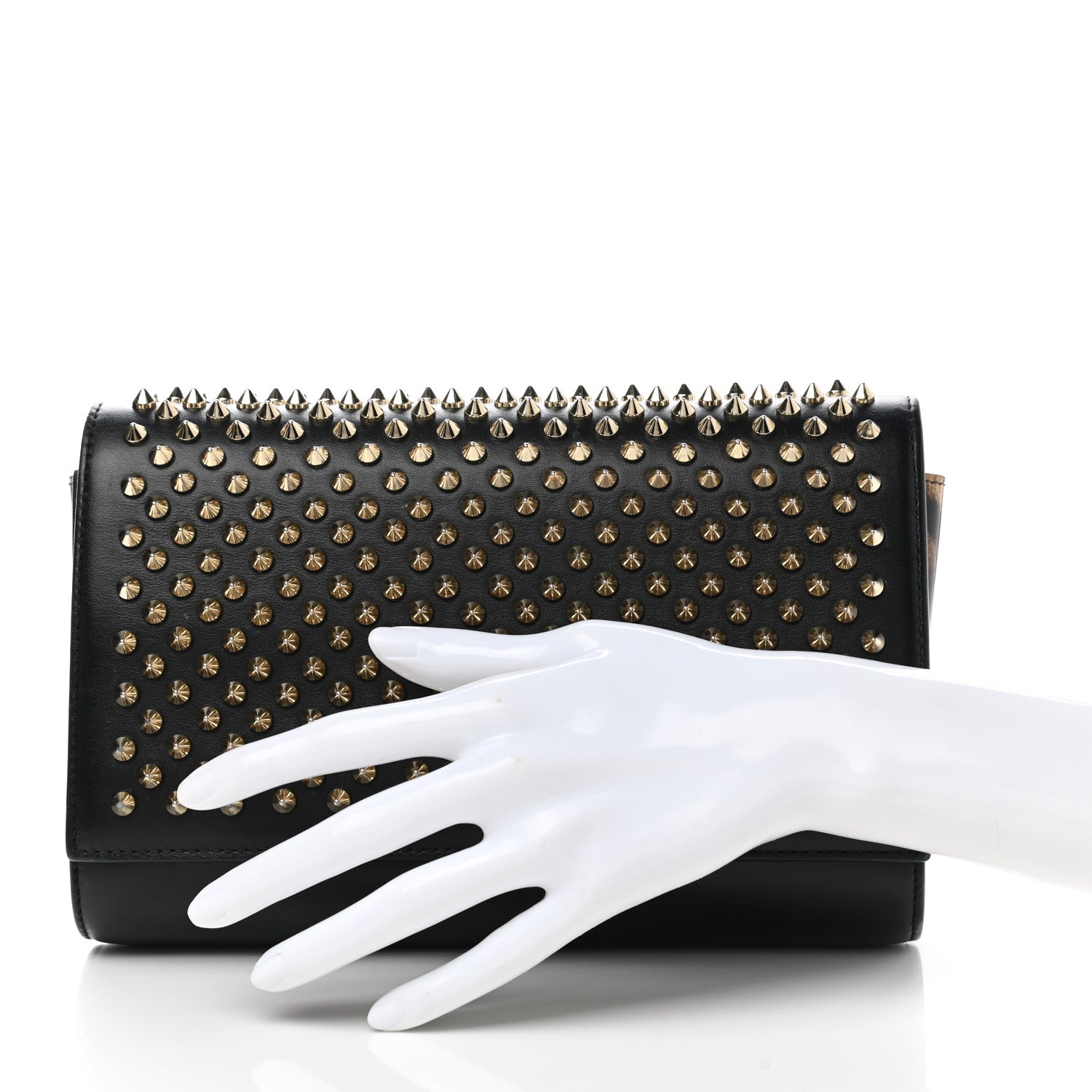 Christian Louboutin Calfskin Patent Leopard Spikes Paloma Clutch Black 3 of 11