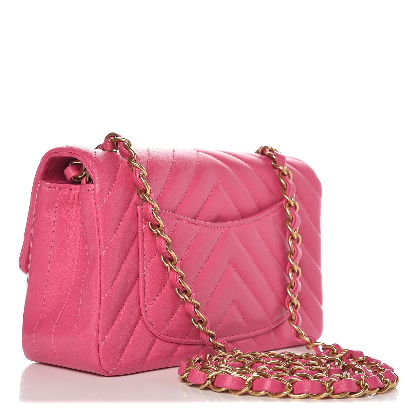 Lambskin Chevron Quilted Mini Rectangular Flap Fuchsia