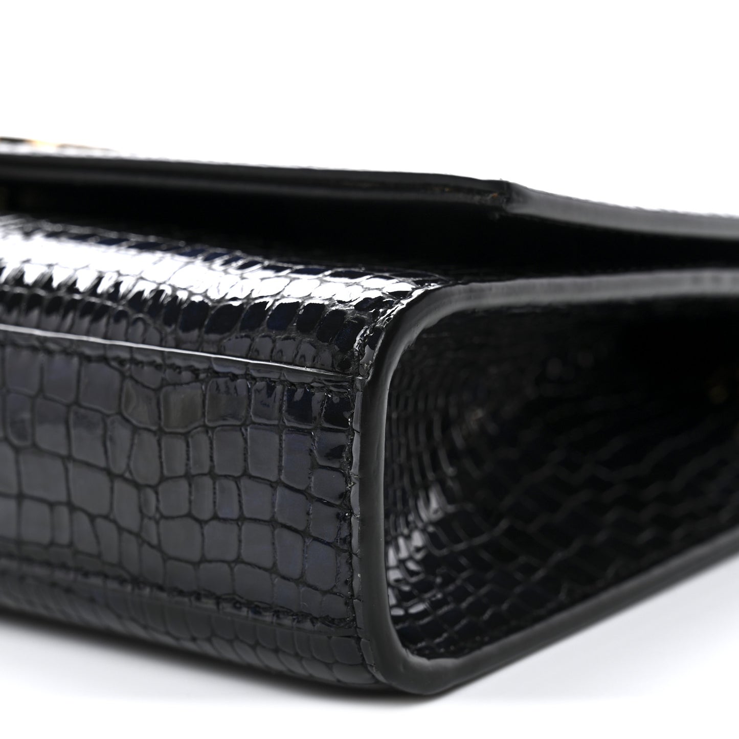 Calfskin Crocodile Embossed Medium Classic Monogram Kate Tassel Satchel Black Blue