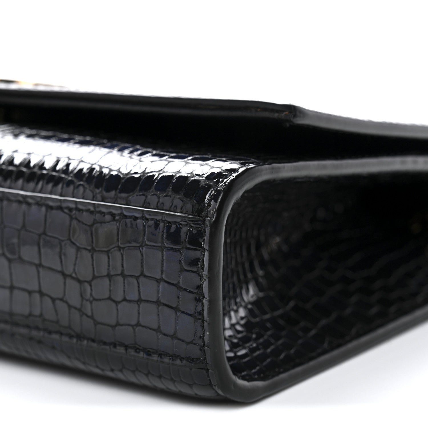 Saint Laurent Calfskin Crocodile Embossed Medium Classic Monogram Kate Tassel Satchel Black Blue 10 of 11
