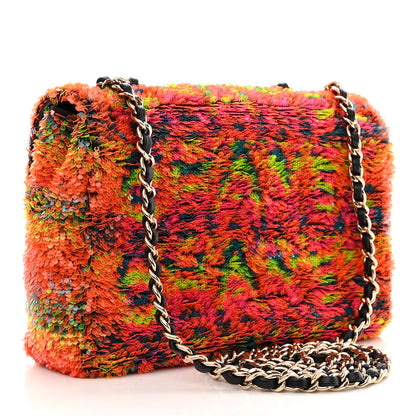 Chanel Sequin Logo Single Flap Orange Turquoise Pink 3 of 10