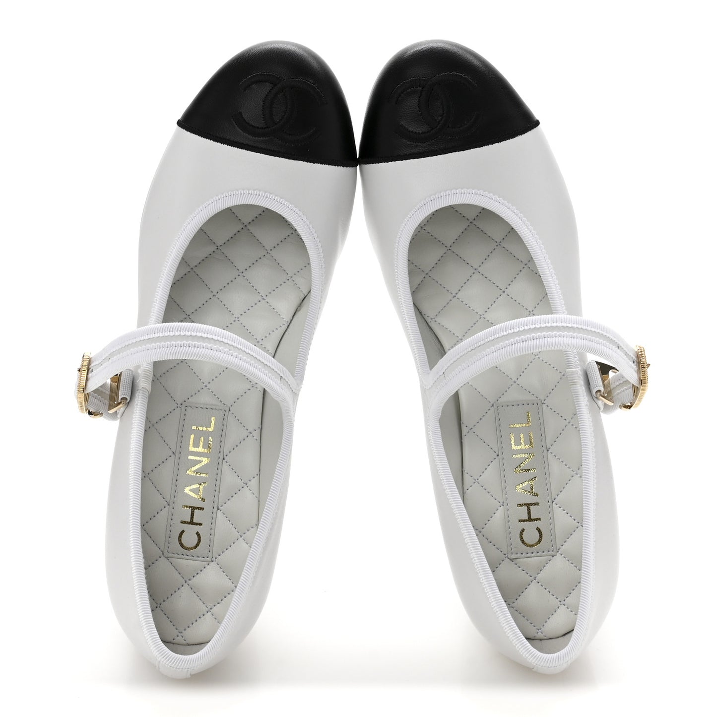 Lambskin CC Cap Toe Mary Jane Pumps 39 White Black