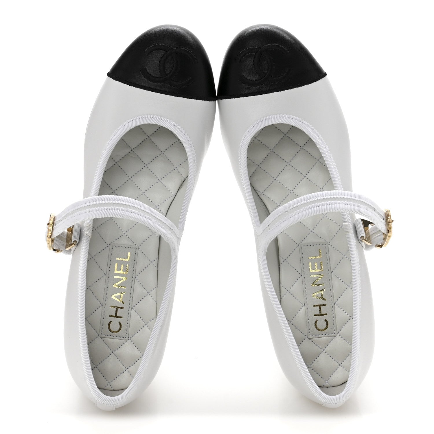 Chanel Lambskin CC Cap Toe Mary Jane Pumps 39 White Black 2 of 12