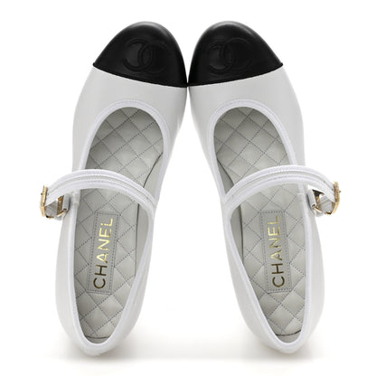 Chanel Lambskin CC Cap Toe Mary Jane Pumps 39 White Black 2 of 12