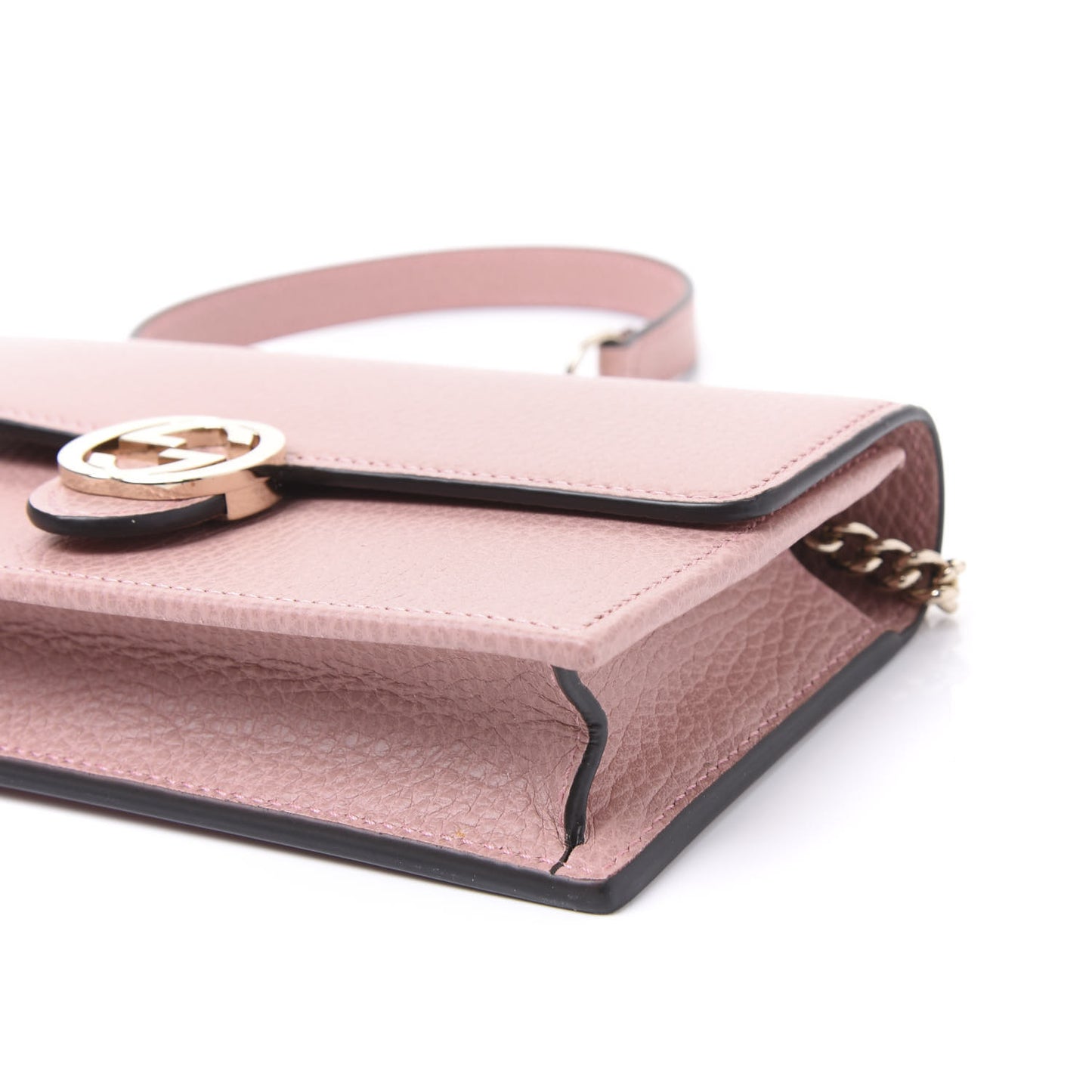 Dollar Calfskin Interlocking G Chain Wallet Soft Pink