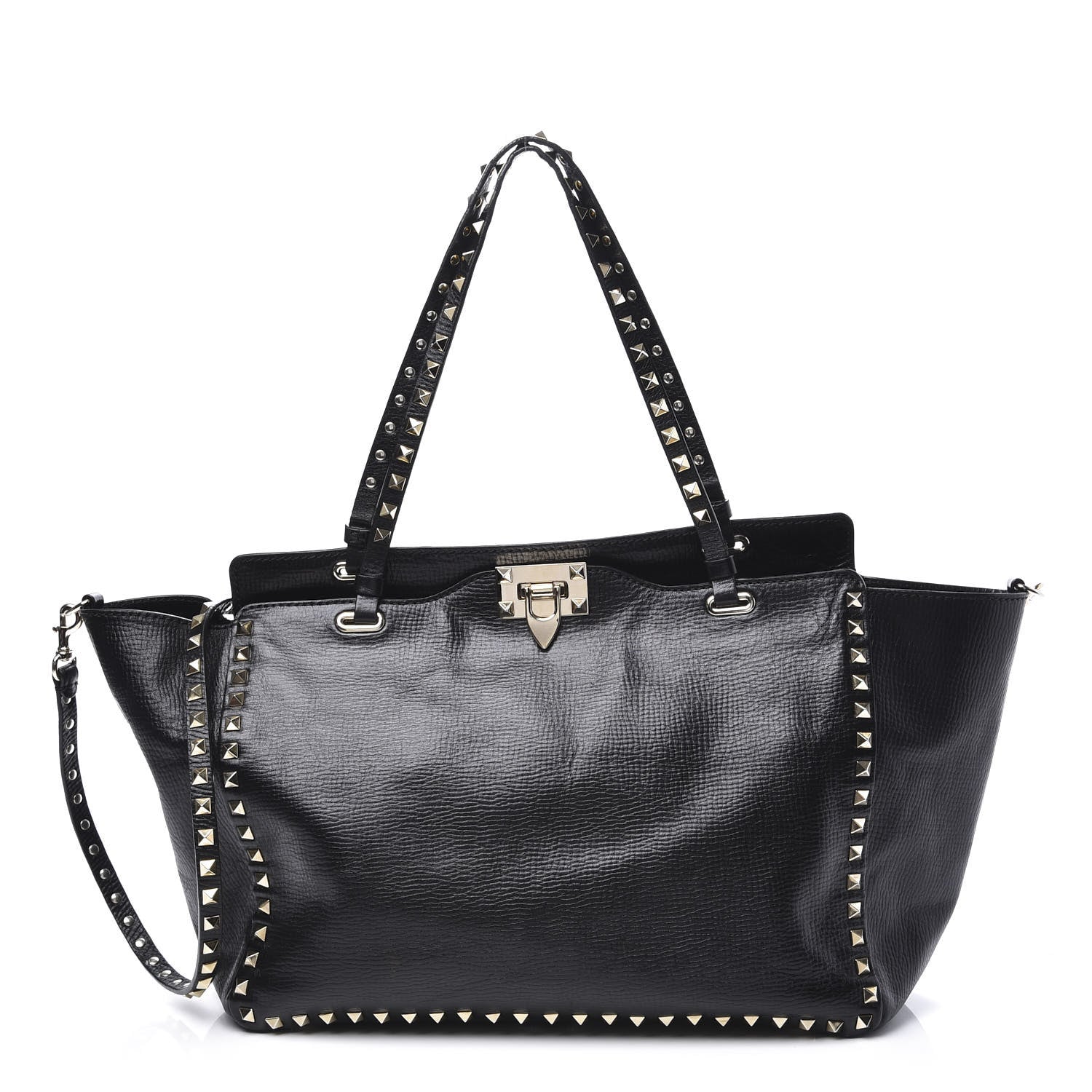 Valentino Garavani Textured Calfskin Medium Rockstud Tote Black 1 of 13