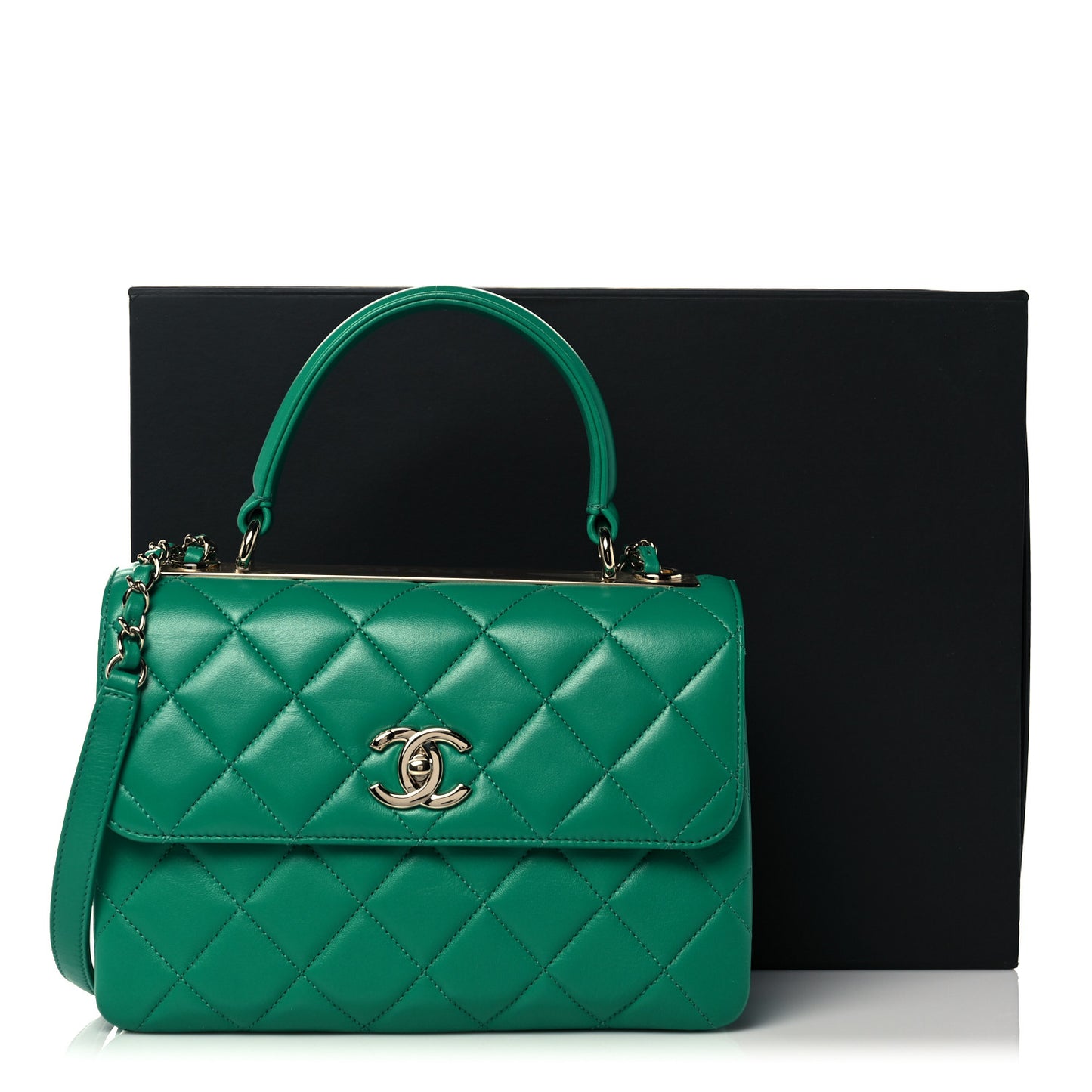 Lambskin Quilted Small Trendy CC Flap Dual Handle Bag Green