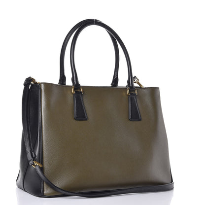 Prada Saffiano Lux Bi-Color Medium Tote Militare Black 4 of 13
