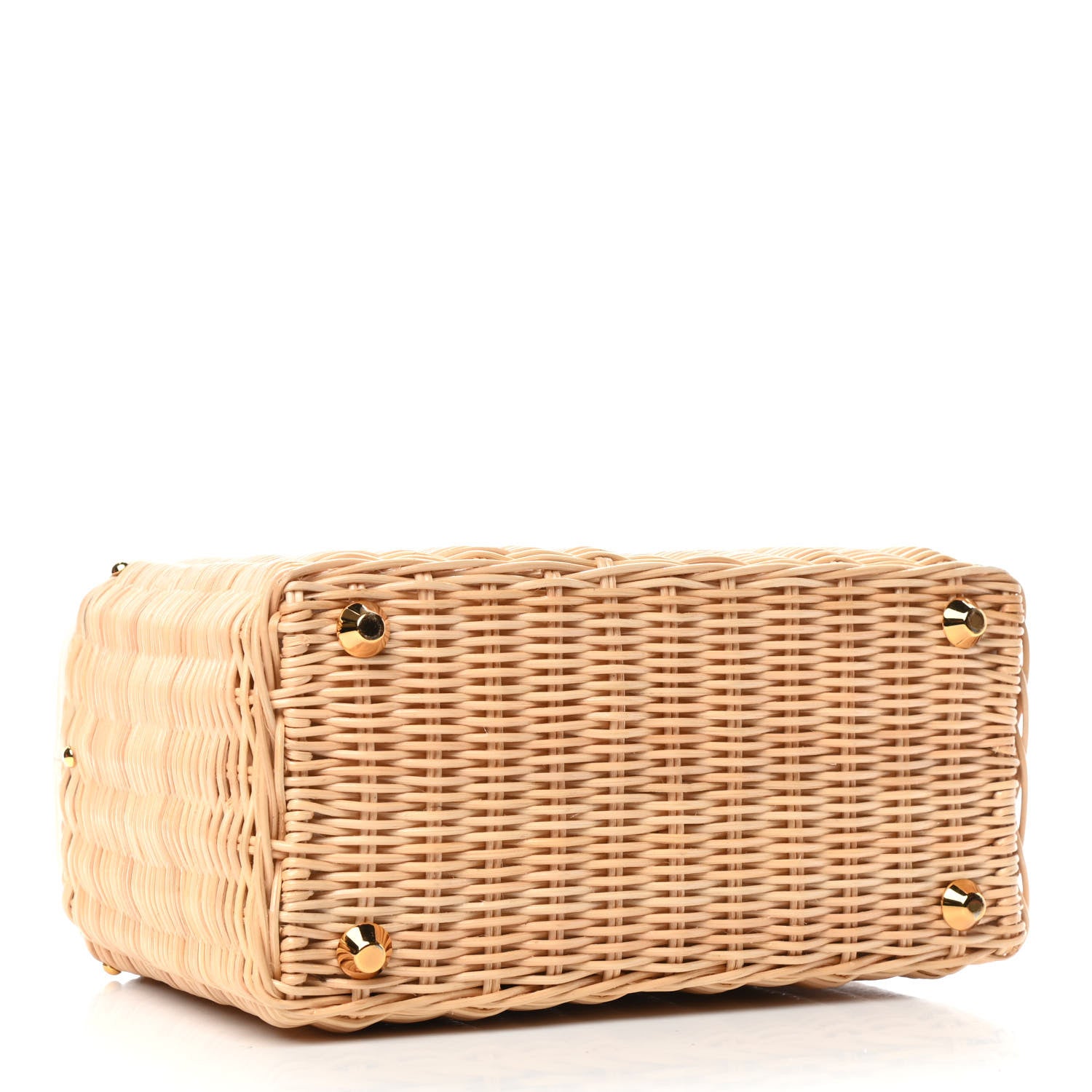 Prada Canvas Wicker Shoulder Bag White Tan 3 of 5