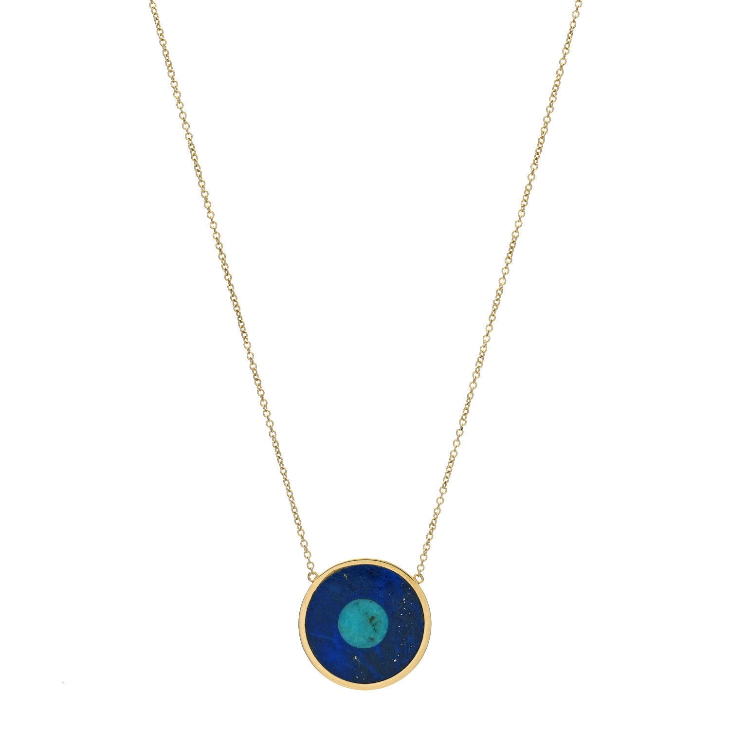 Jennifer Meyer 18K Yellow Gold Lapis Lazuli Turquoise Evil Eye Pendant Necklace 1 of 5
