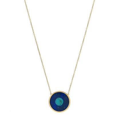 Jennifer Meyer 18K Yellow Gold Lapis Lazuli Turquoise Evil Eye Pendant Necklace 1 of 5