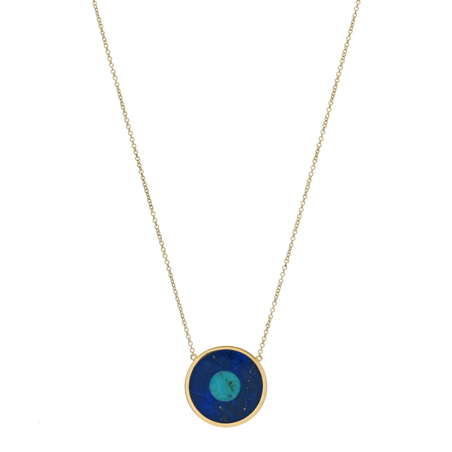 18K Yellow Gold Lapis Lazuli Turquoise Evil Eye Pendant Necklace