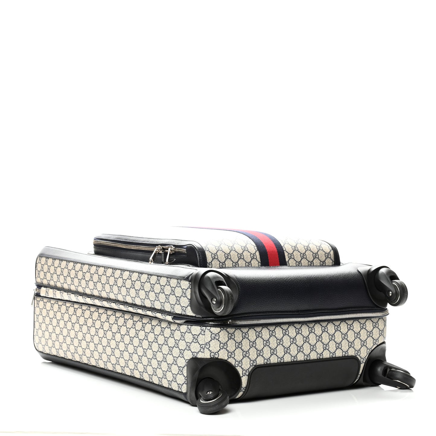 GG Supreme Monogram Textured Dollar Calfskin Web Large Savoy Trolley Suitcase Beige Blue