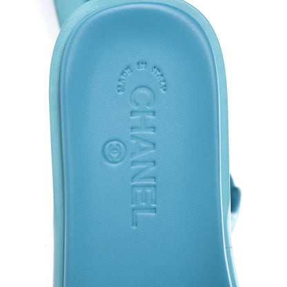Chanel Patent Calfskin CC Slip On Mules 37.5 Turquoise 8 of 9