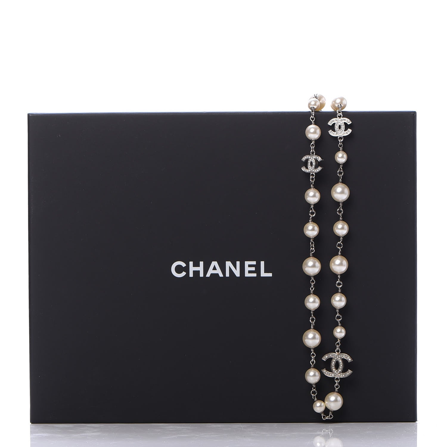 Chanel Crystal Pearl CC Long Necklace Silver 6 of 6