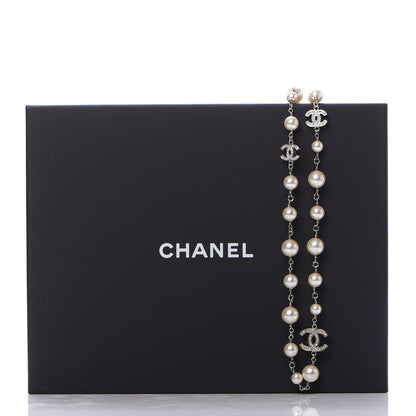 Chanel Crystal Pearl CC Long Necklace Silver 6 of 6