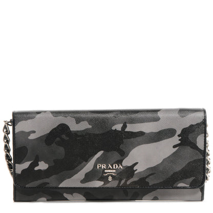 Prada Saffiano Camouflage Print Continental Chain Wallet Marmo Dis Camouflage 1 of 9