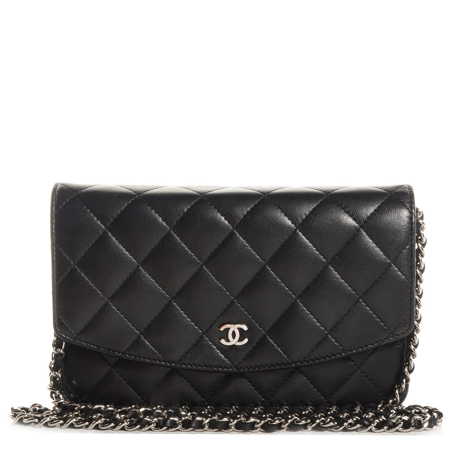 Lambskin Quilted Wallet On Chain WOC Black