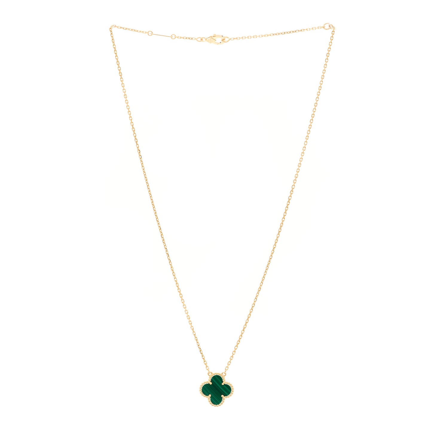 18K Yellow Gold Malachite Vintage Alhambra Pendant Necklace