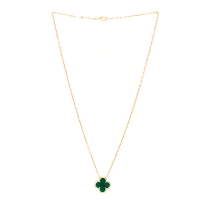 Van Cleef & Arpels 18K Yellow Gold Malachite Vintage Alhambra Pendant Necklace 3 of 5