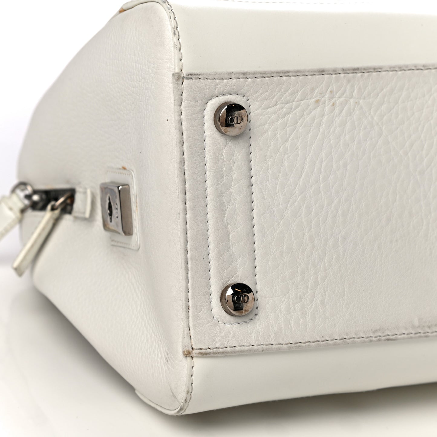 Grained Calfskin Street Chic Top Handle Bag White