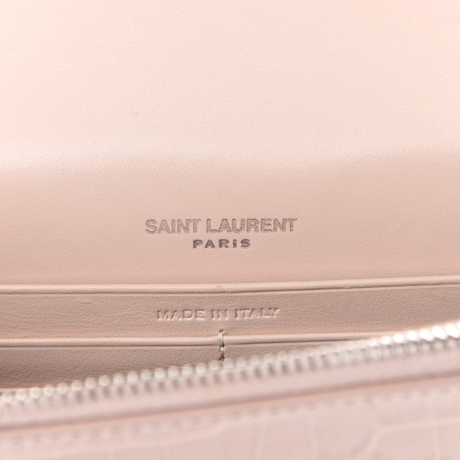 Saint Laurent Calfskin Crocodile Embossed Kate Monogram Tassel Chain Wallet Powder Pink 8 of 9