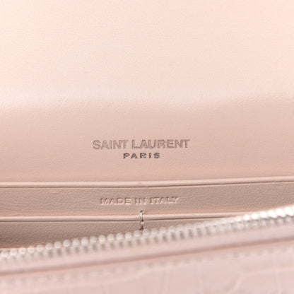 Saint Laurent Calfskin Crocodile Embossed Kate Monogram Tassel Chain Wallet Powder Pink 8 of 9