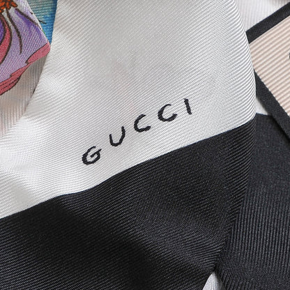 Gucci Silk Twill Floriso Neck Bow Scarf White Black 3 of 4
