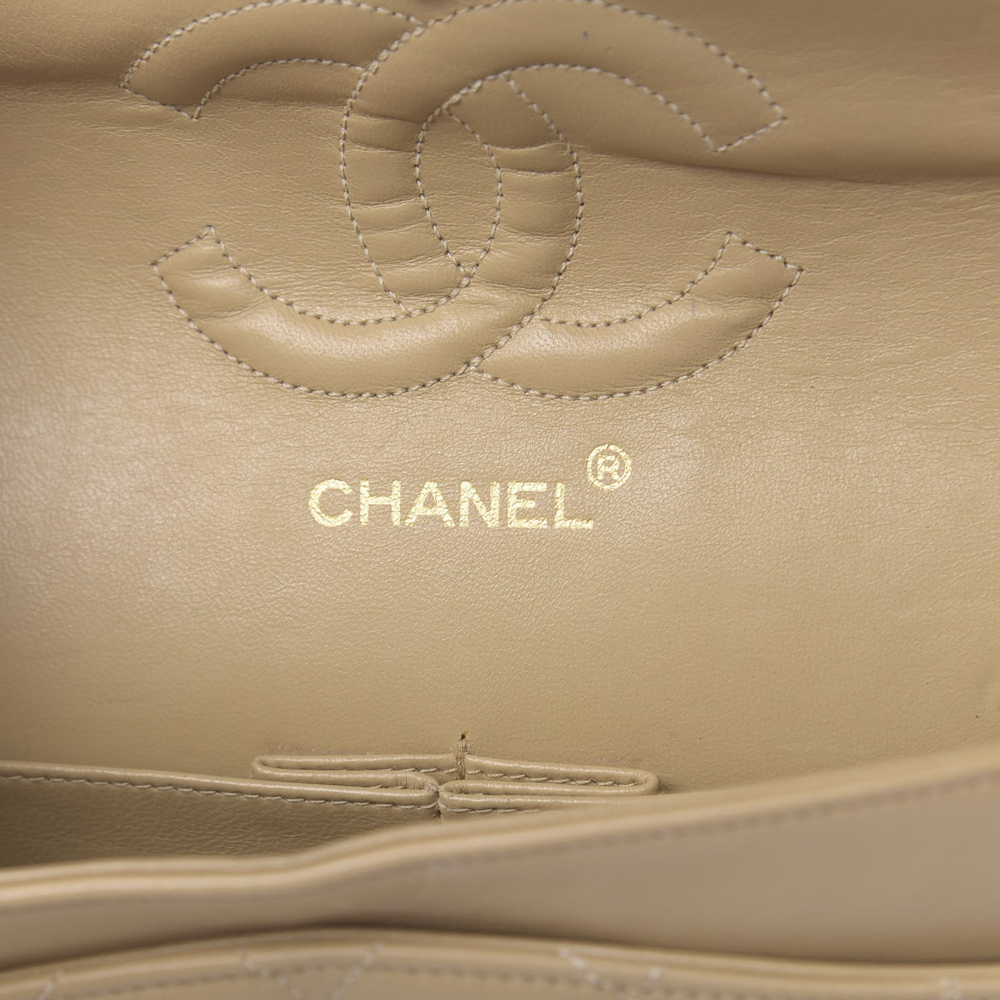 Lambskin Quilted Medium Double Flap Beige