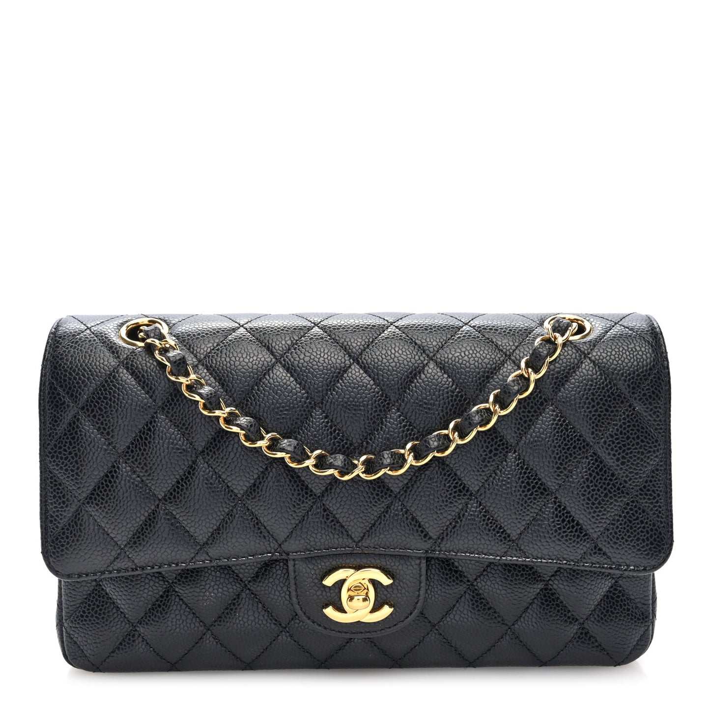 Caviar Quilted Medium Double Flap Black