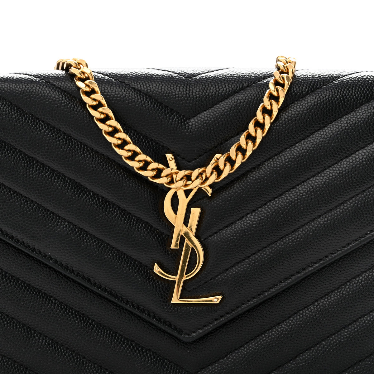 Grain De Poudre Matelasse Chevron Monogram Chain Wallet Black