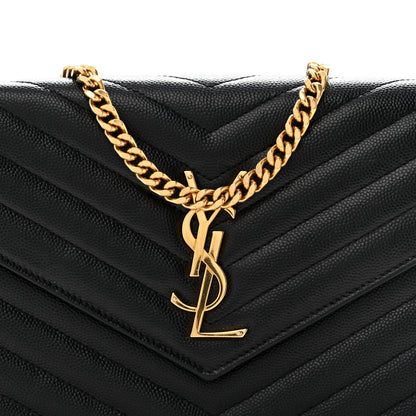 Saint Laurent Grain De Poudre Matelasse Chevron Monogram Chain Wallet Black 12 of 27