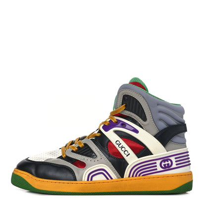 Gucci Evolution Fabric Mens Basket High Top Sneakers 6.5 Black Great White Grey Sky Hibiscus Red 1 of 8