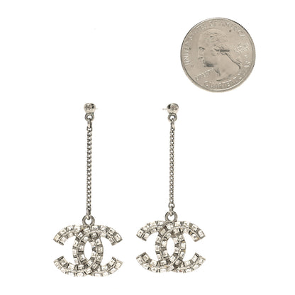 Chanel Crystal Baguette CC Drop Earrings Silver 2 of 4