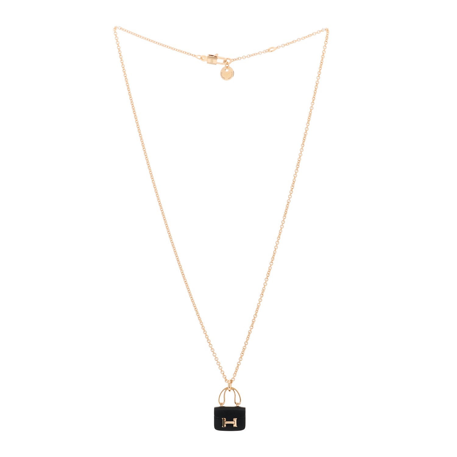Hermes 18K Rose Gold Black Jade Constance Amulettes Pendant Necklace 2 of 4