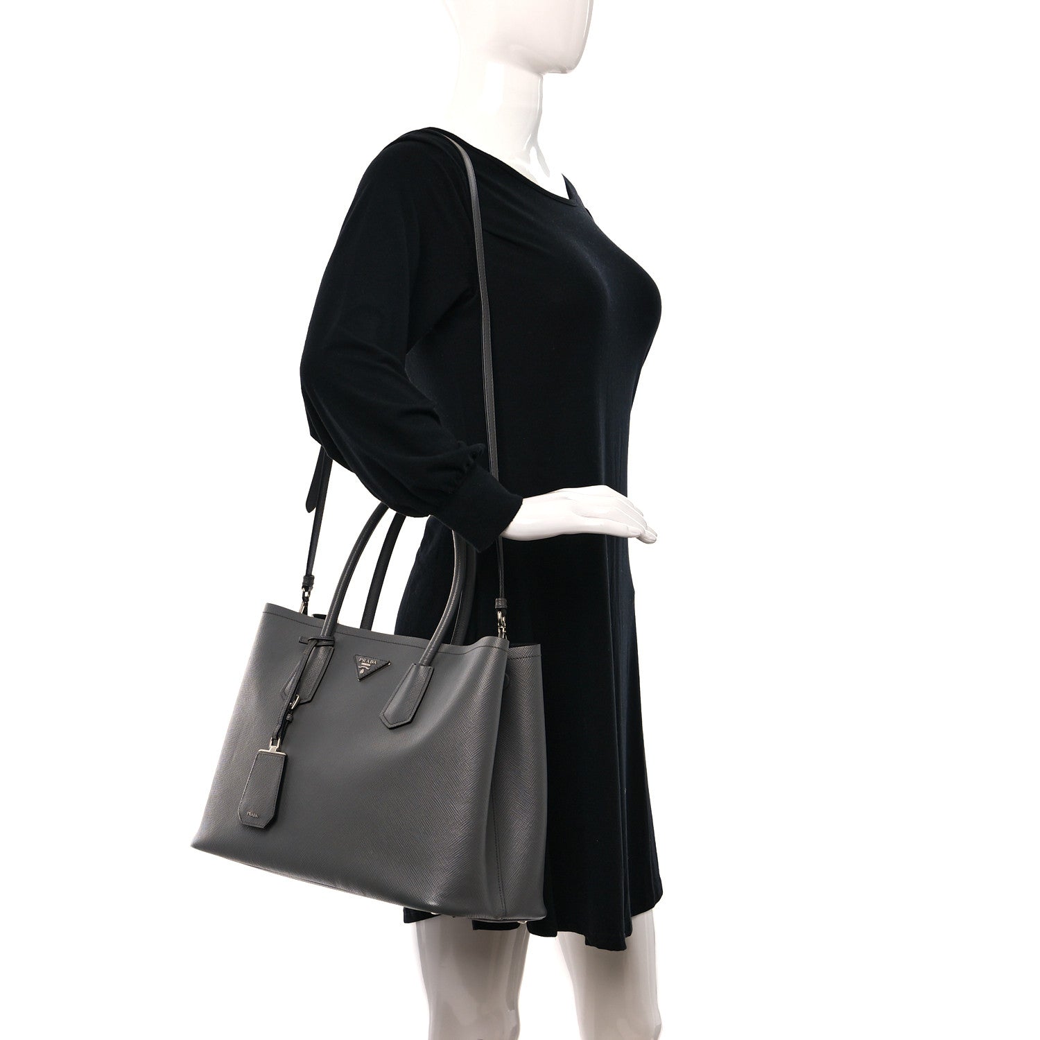 Prada Saffiano Cuir Large Double Bag Marmo 2 of 8