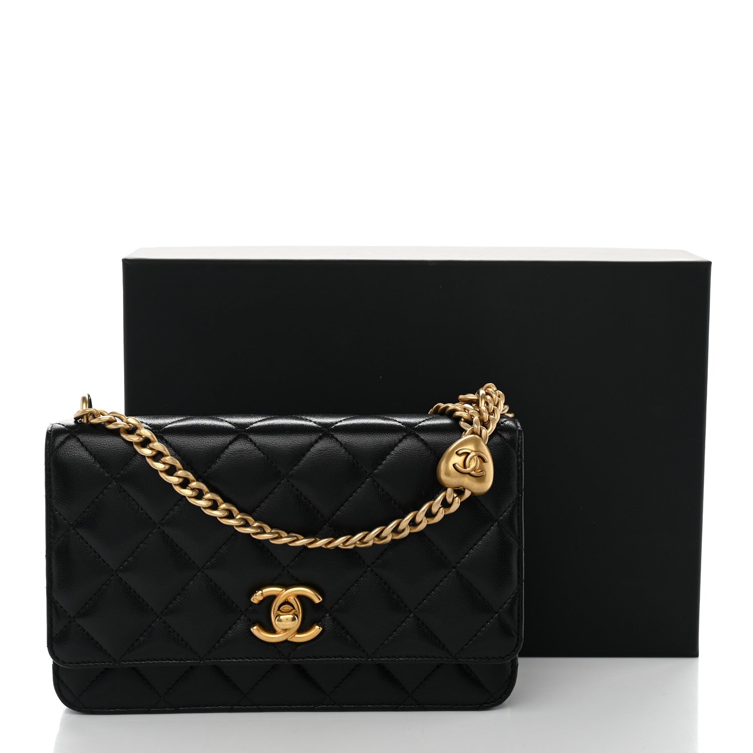 Chanel Lambskin Quilted Sweetheart Wallet On Chain WOC Black 14 of 14