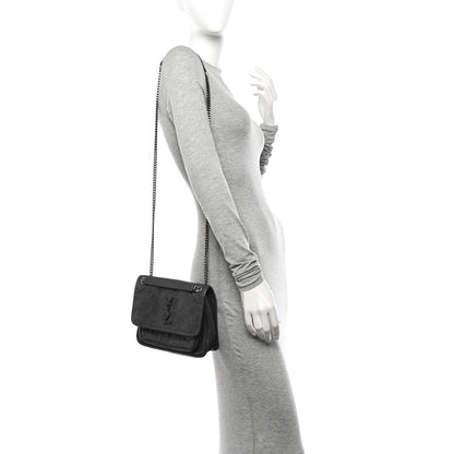 Saint Laurent Crinkled Calfskin Matelasse Monogram Baby Niki Chain Satchel Storm 2 of 10