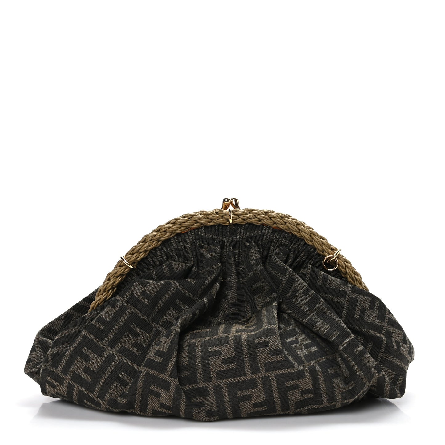 Fabric Jacquard FF Braided Shell Clutch Tobacco