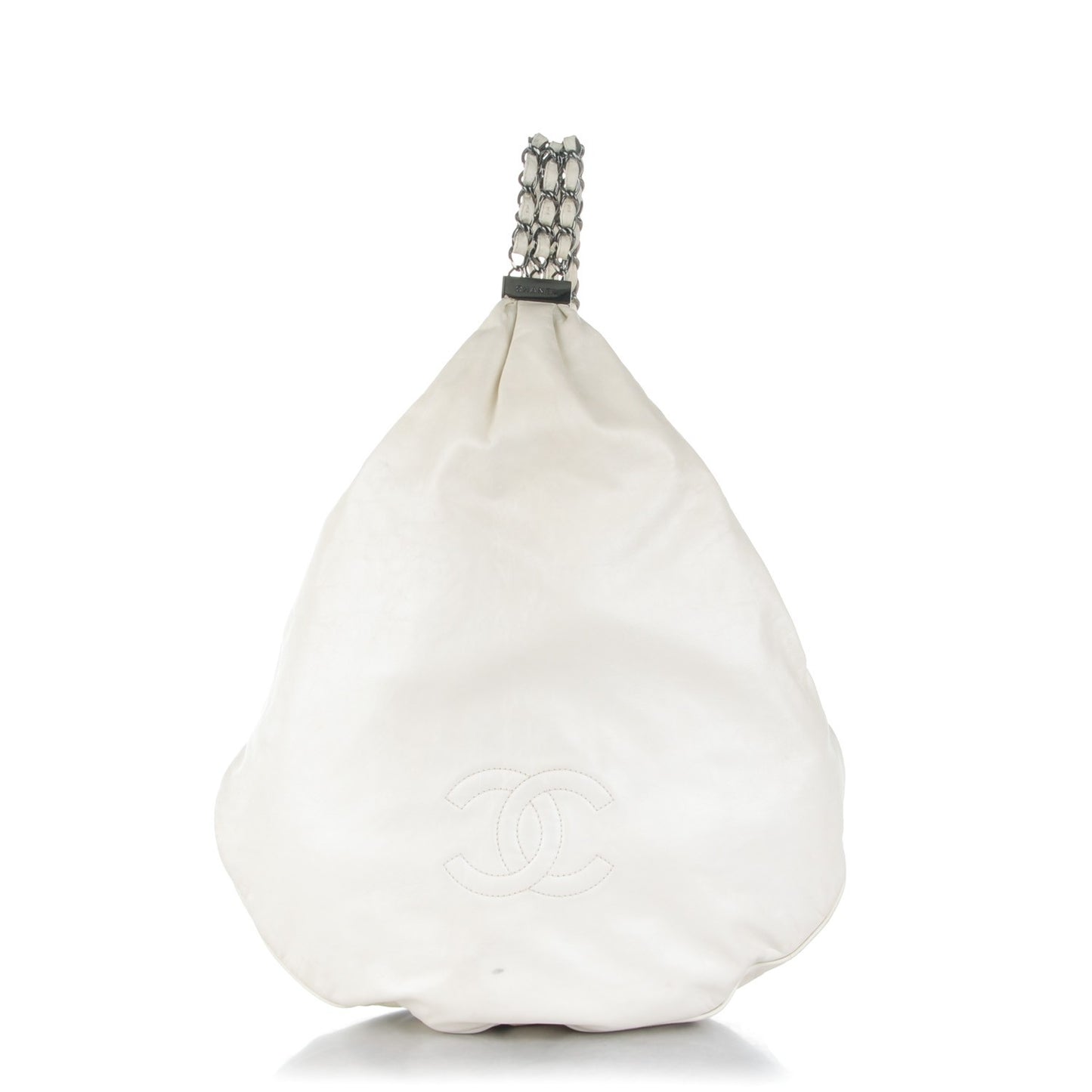Lambskin Large Rock and Chain Hobo White