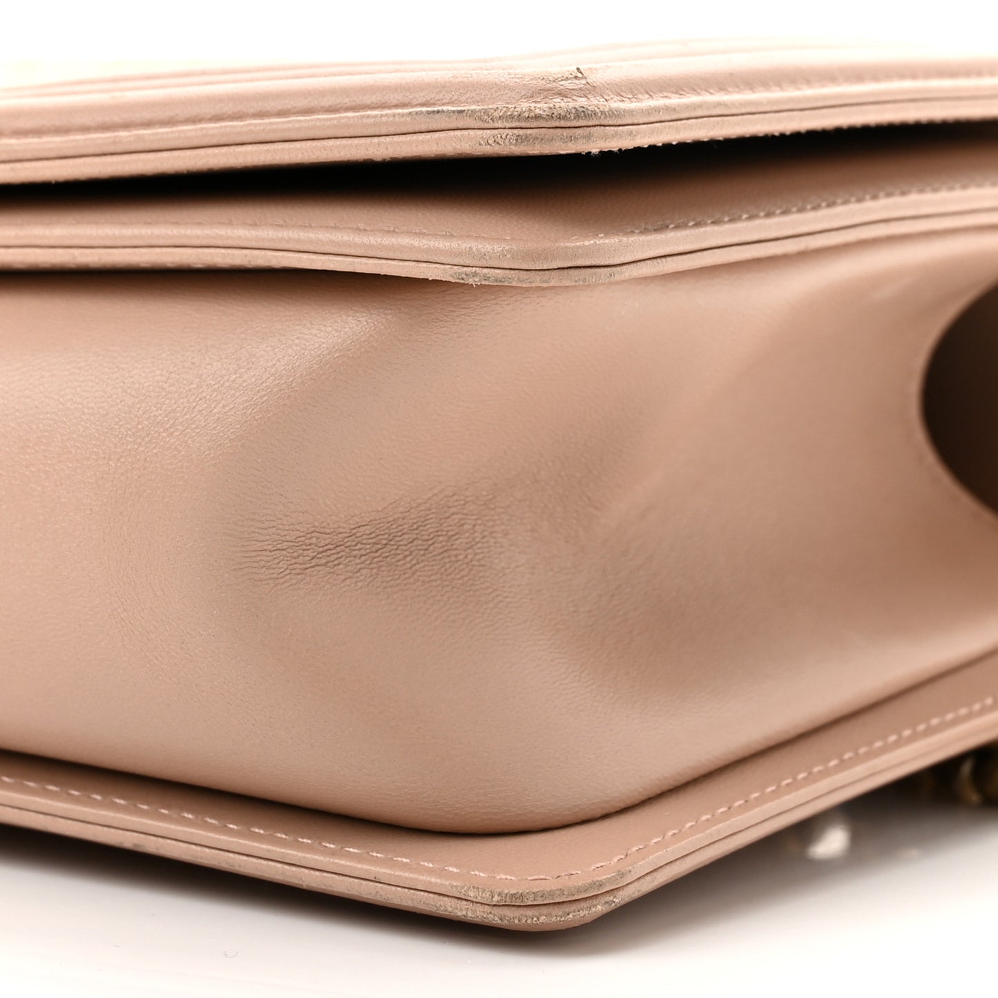 Lambskin Chevron Chain Stitched Medium Boy Flap Beige