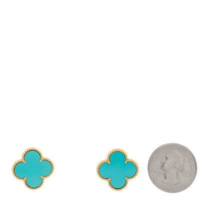 Van Cleef & Arpels 18K Yellow Gold Turquoise Magic Alhambra Earrings 2 of 4