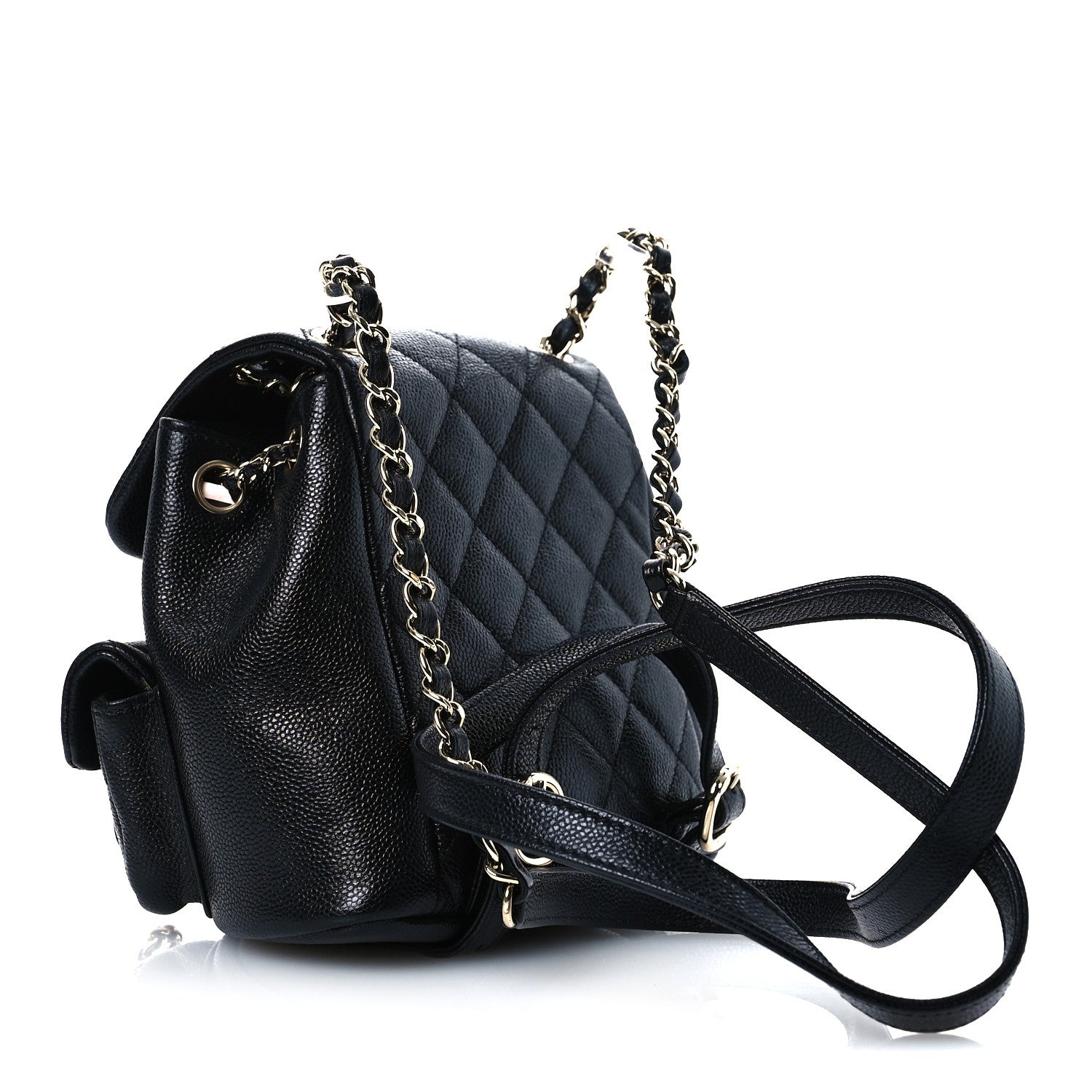 Chanel Shiny Caviar Quilted Small Duma Pockets Drawstring Backpack Black 3 of 11