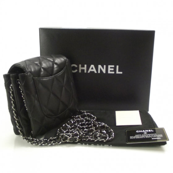 Lambskin Quilted 3 Flap Black