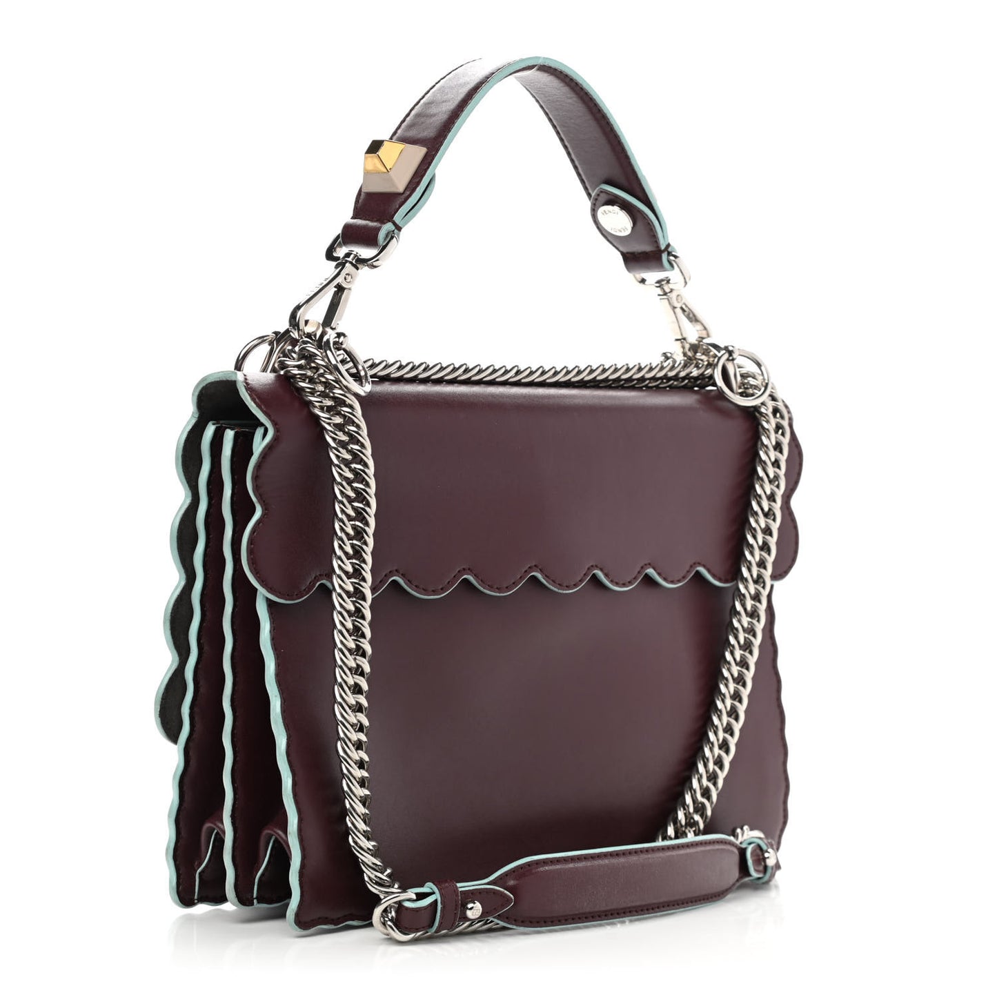 Vitello Liberty Scalloped Studded Kan I Shoulder Bag Bordeaux