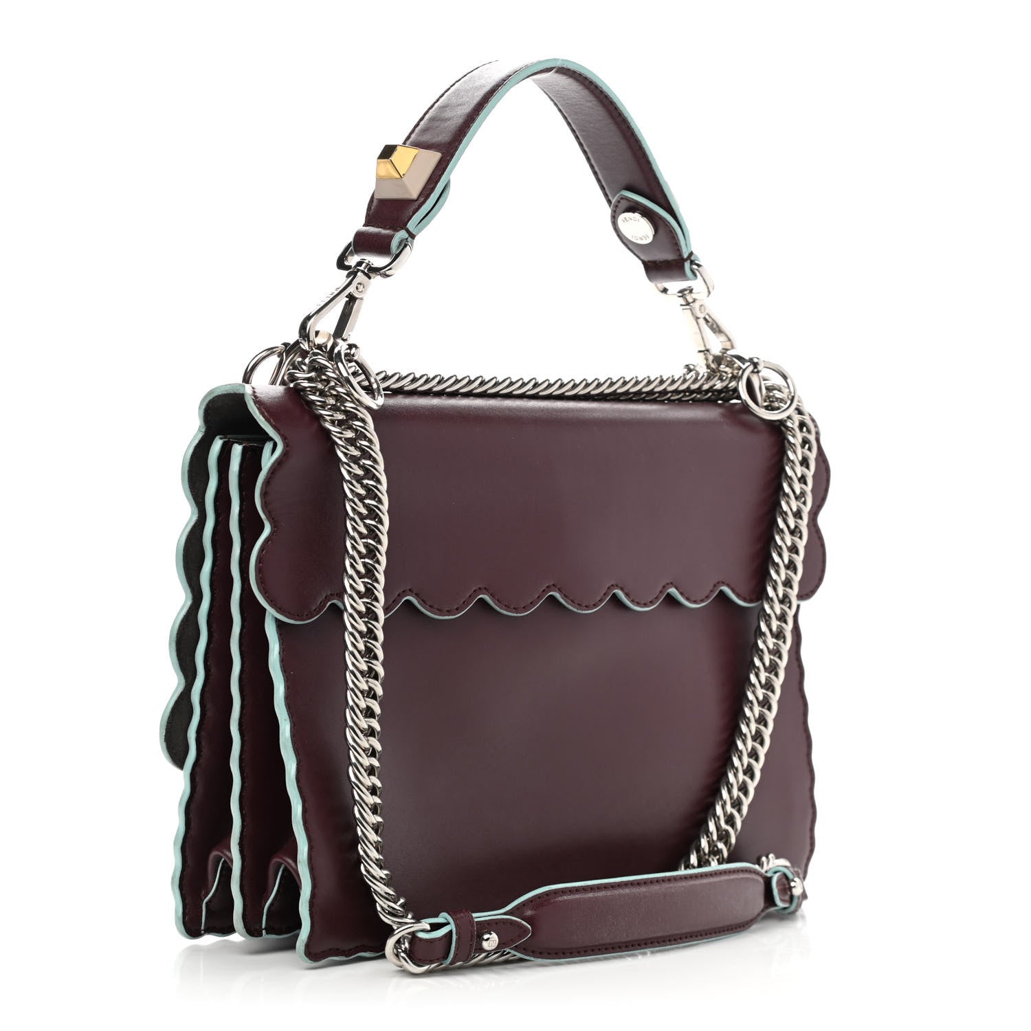 Fendi Vitello Liberty Scalloped Studded Kan I Shoulder Bag Bordeaux 3 of 14